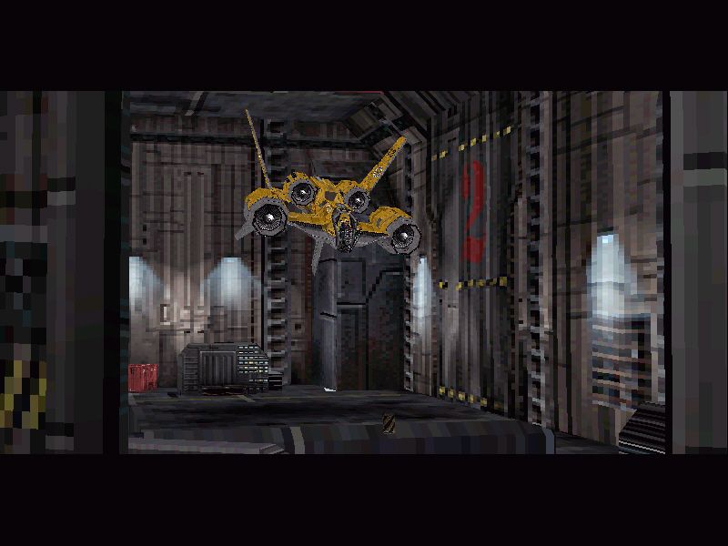 Gravity Angels Part 4: Death Force (Windows) screenshot: Green steals a ship from the base hangar