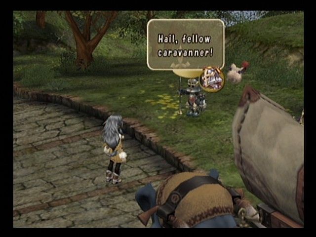 Final Fantasy: Crystal Chronicles (GameCube) screenshot: You cross with Sol Racht of Alfitaria caravan