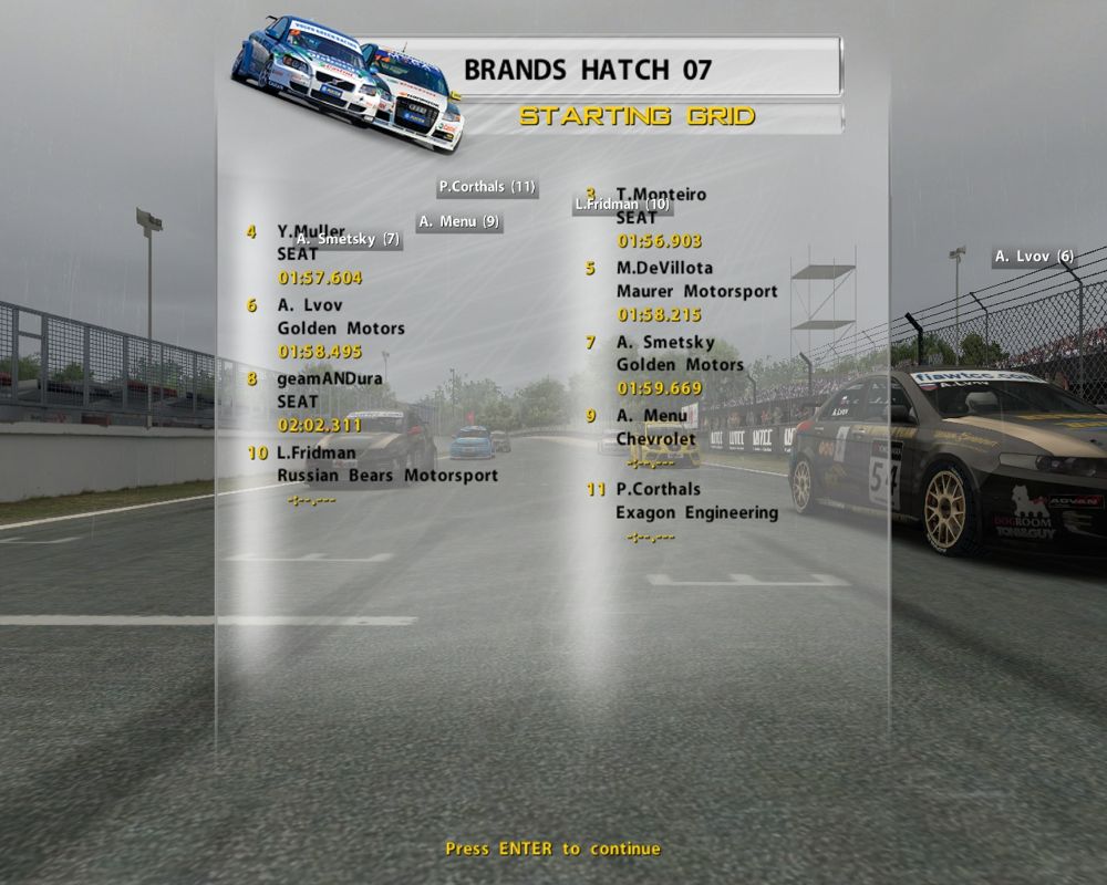 STCC: The Game (Windows) screenshot: Starting a race under heavy rain.