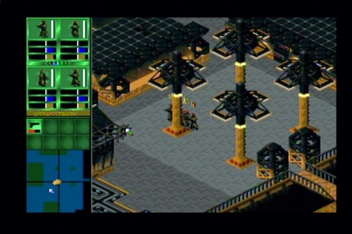 Syndicate (Jaguar) screenshot: You guide an arrow with the joypad and direct your four henchmen to move or fire.