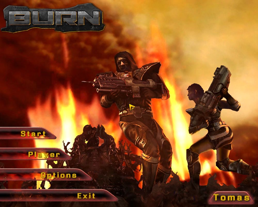Burn (Windows) screenshot: Title screen and main menu