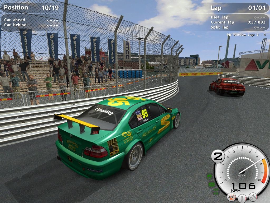 STCC: The Game (Windows) screenshot: Green Bimmer. It must mean it's super eco-environment-friendly