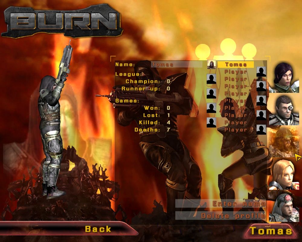 Burn (Windows) screenshot: Player setup screen