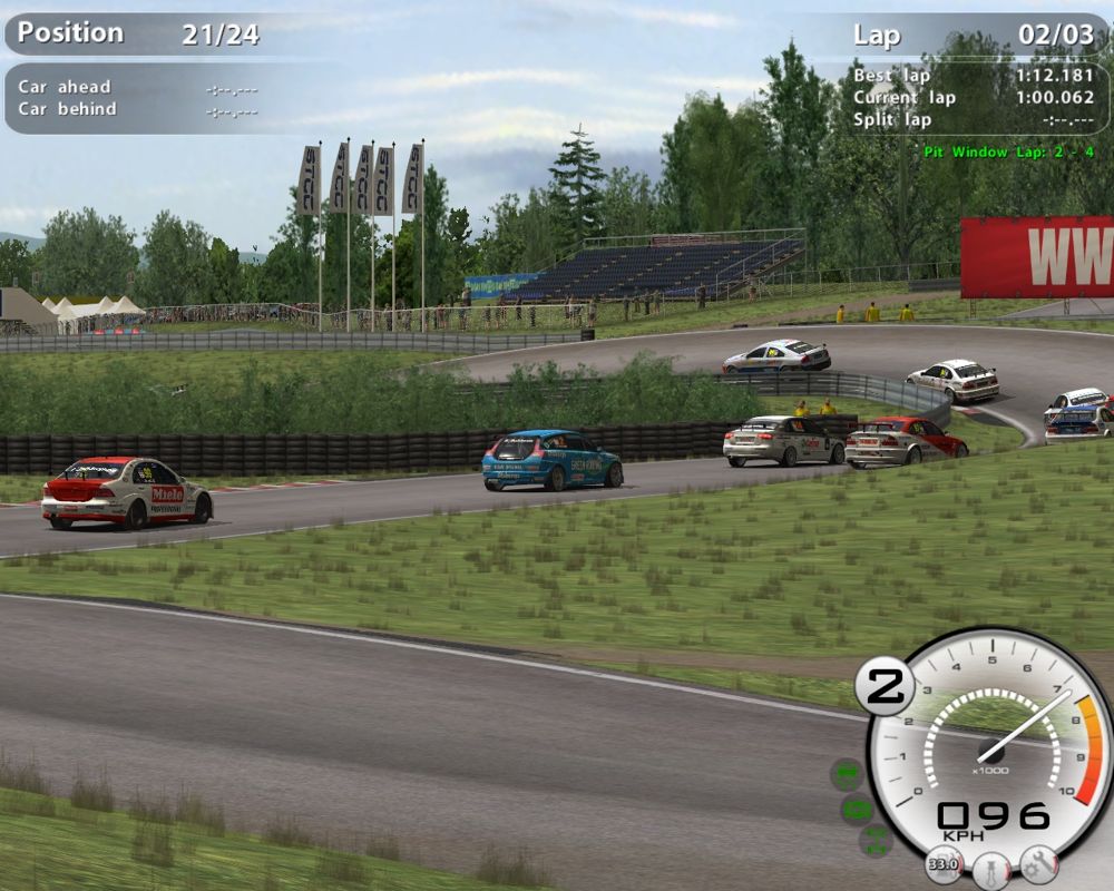 STCC: The Game (Windows) screenshot: Crazy track in Sweden, this chicane is like a rollercoaster