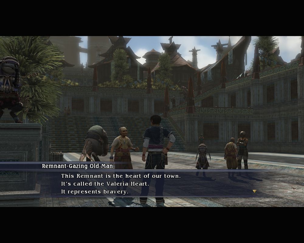 The Last Remnant (Windows) screenshot: Chatting with a citizen.