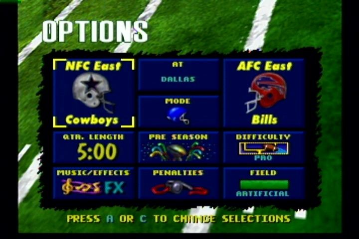 Troy Aikman NFL Football (Jaguar) screenshot: Menu screen