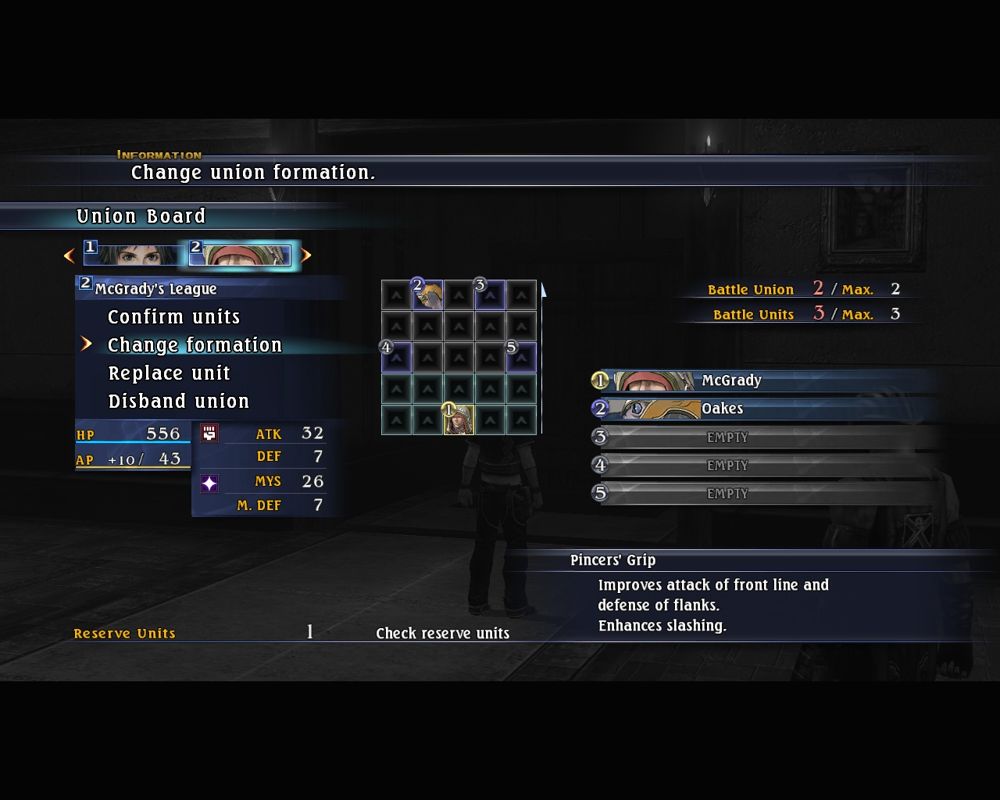 The Last Remnant (Windows) screenshot: Union formations can flexibly be tuned.