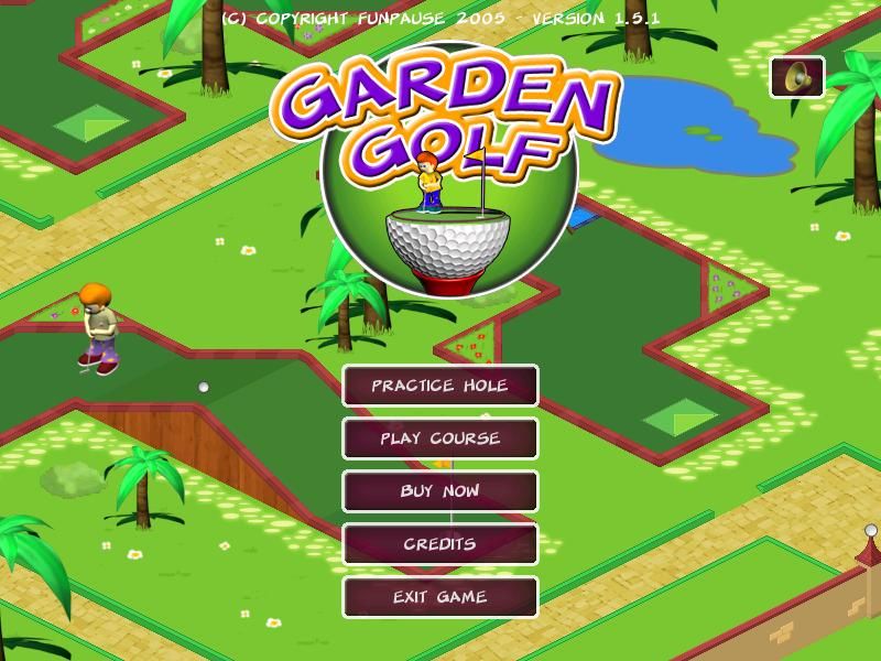 Garden Golf (Windows) screenshot: Title screen and main menu