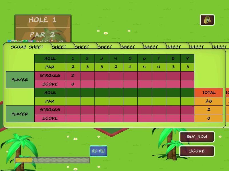 Garden Golf (Windows) screenshot: The scorecard