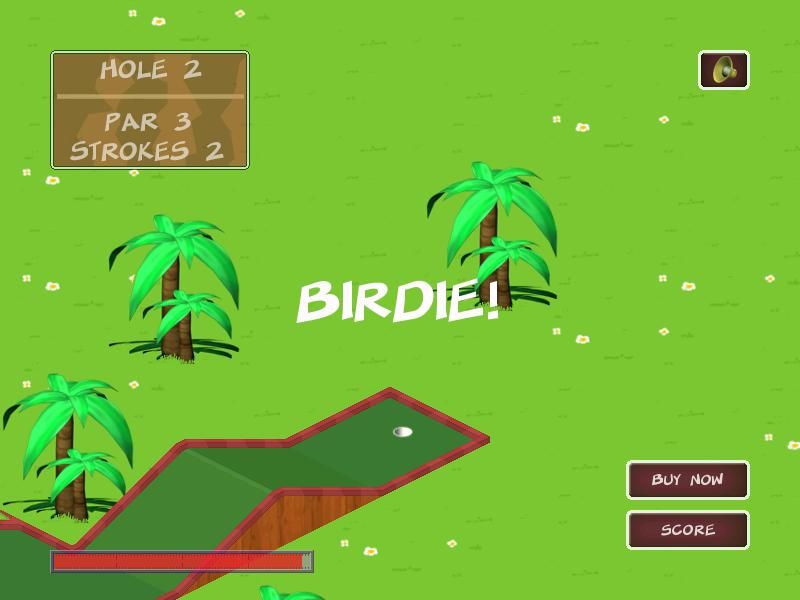 Garden Golf (Windows) screenshot: A one under birdie on hole 2.