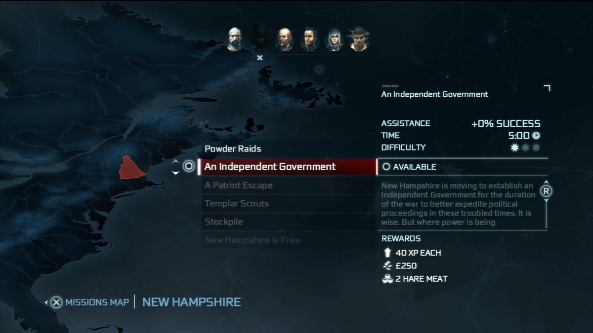 Assassin's Creed III (PlayStation 3) screenshot: You can send fellow assassins on the missions so they can gather experience.