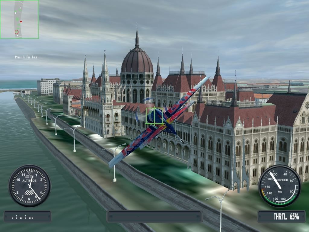 Red Bull Air Race (Windows) screenshot: Peter Besenyei passes the parliament.