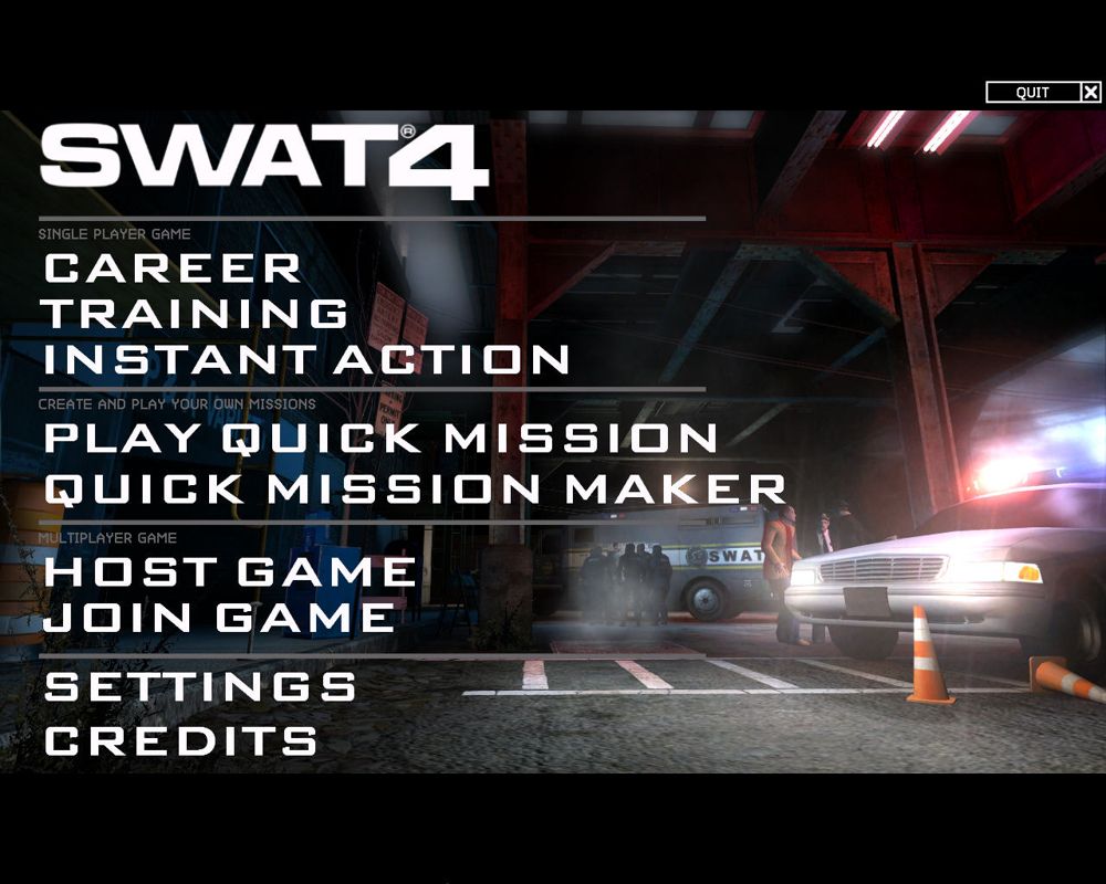 SWAT 4 (Windows) screenshot: Main menu (English version)