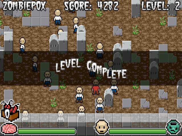 Zombiepox (Windows) screenshot: You complete a level when all zombies are converted to human.