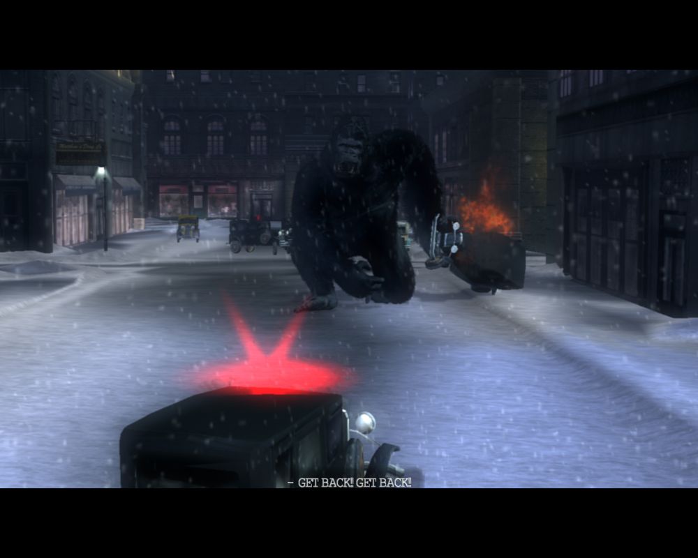 Peter Jackson's King Kong: The Official Game of the Movie (Windows) screenshot: That's right! A giant Monkey on the streets. And he's pissed.