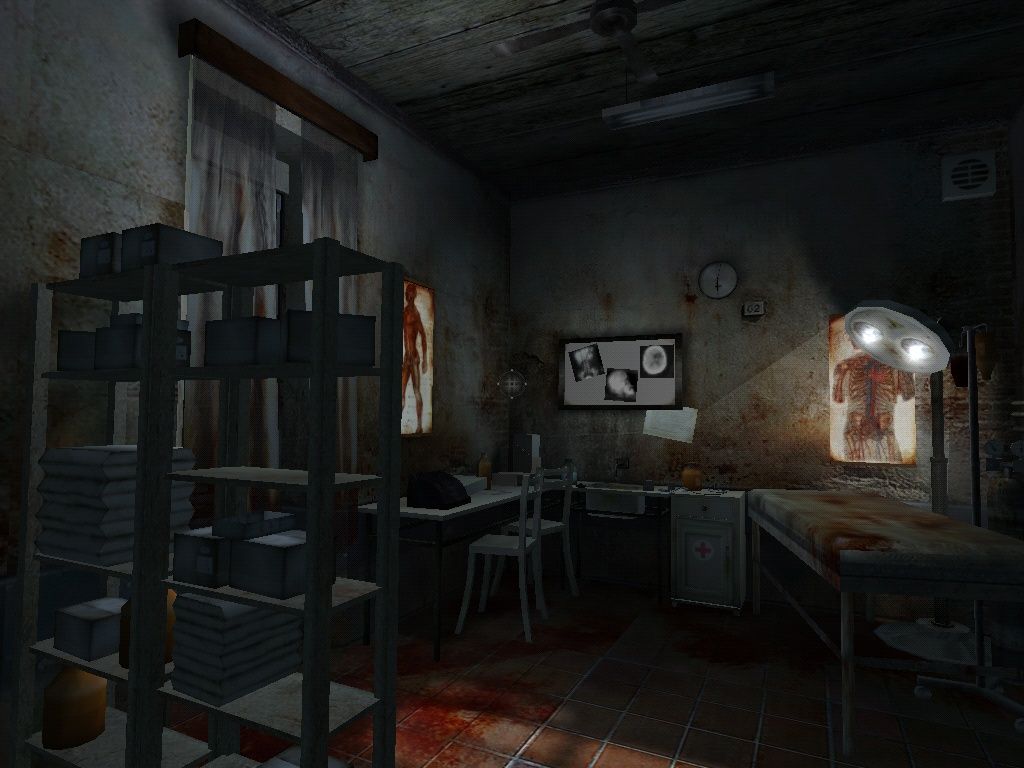 Bloodline (Windows) screenshot: The grimy operating theater where the game begins