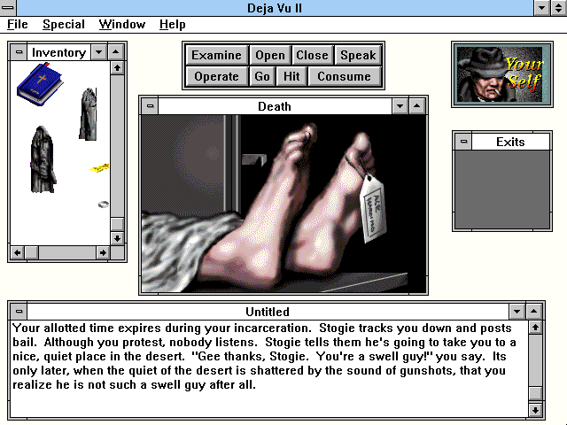 Déjà Vu I & II: The Casebooks of Ace Harding (Windows 3.x) screenshot: Déjà Vu II - Game over