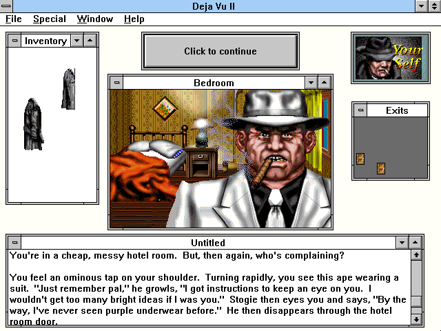 Déjà Vu I & II: The Casebooks of Ace Harding (Windows 3.x) screenshot: Bedroom