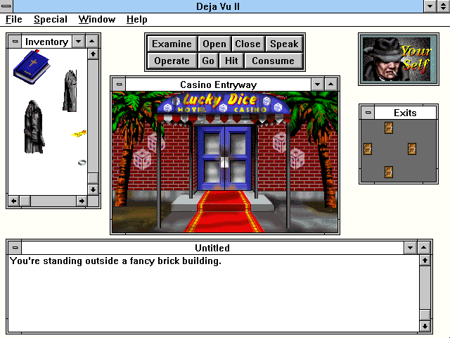 Déjà Vu I & II: The Casebooks of Ace Harding (Windows 3.x) screenshot: Casino entryway