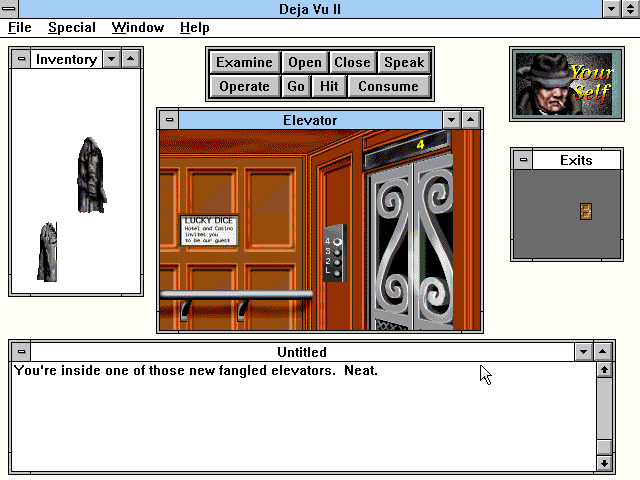 Déjà Vu I & II: The Casebooks of Ace Harding (Windows 3.x) screenshot: Elevator