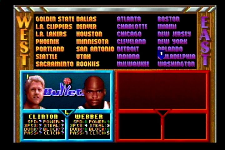 NBA Jam Tournament Edition (Jaguar) screenshot: President Clinton is another secret character.