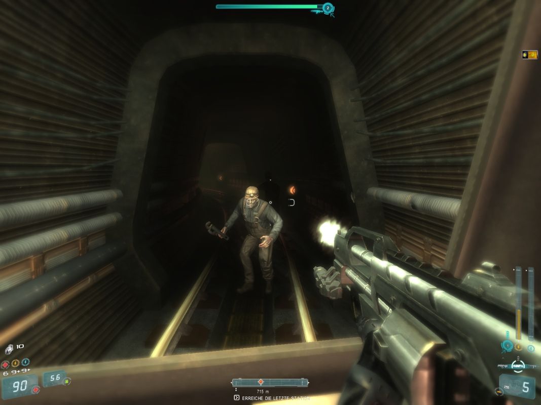 Scorpion: Disfigured (Windows) screenshot: Shooting them is a waste of ammo since my train will run over them in a second.