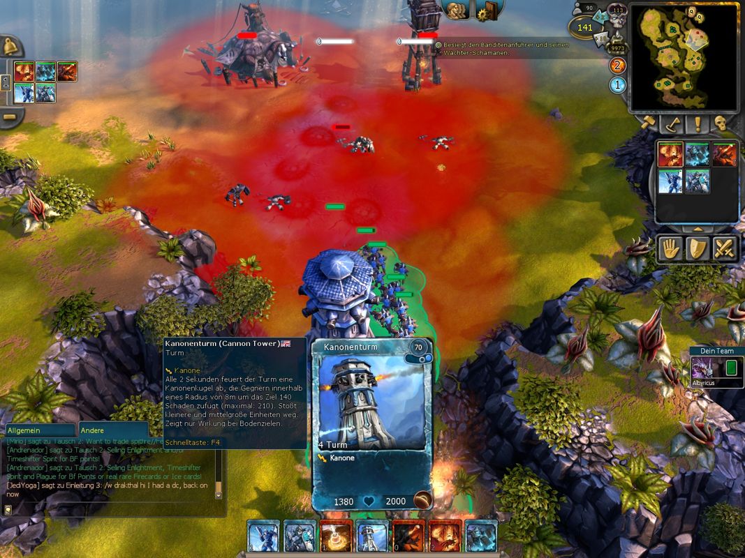 BattleForge (Windows) screenshot: Planted a canon tower.