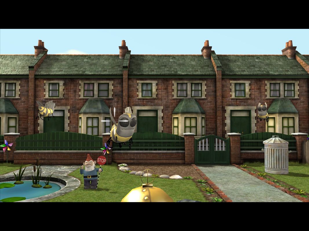 Wallace & Gromit in Fright of the Bumblebees (Windows) screenshot: Air raid in the garden.