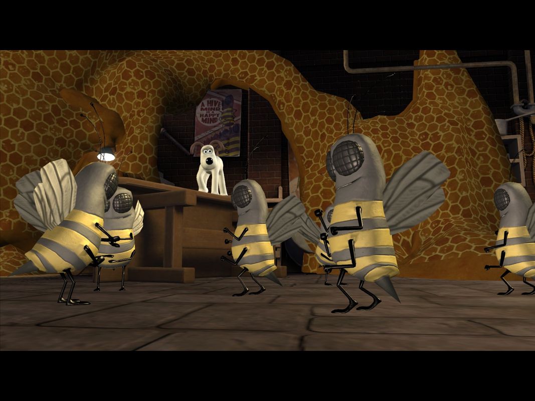 Wallace & Gromit in Fright of the Bumblebees (Windows) screenshot: Gromit joins the Bee-party.