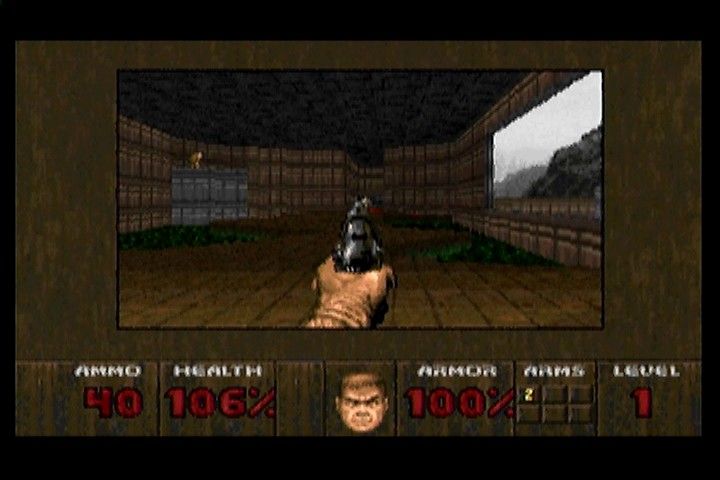 Doom (3DO) screenshot: Enemies turn to pixels at a distance... and this is with S-Video!
