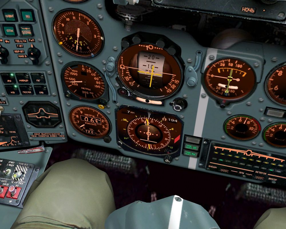 Lock-on: Flaming Cliffs (Windows) screenshot: Using the instruments to fly under low visibility conditions