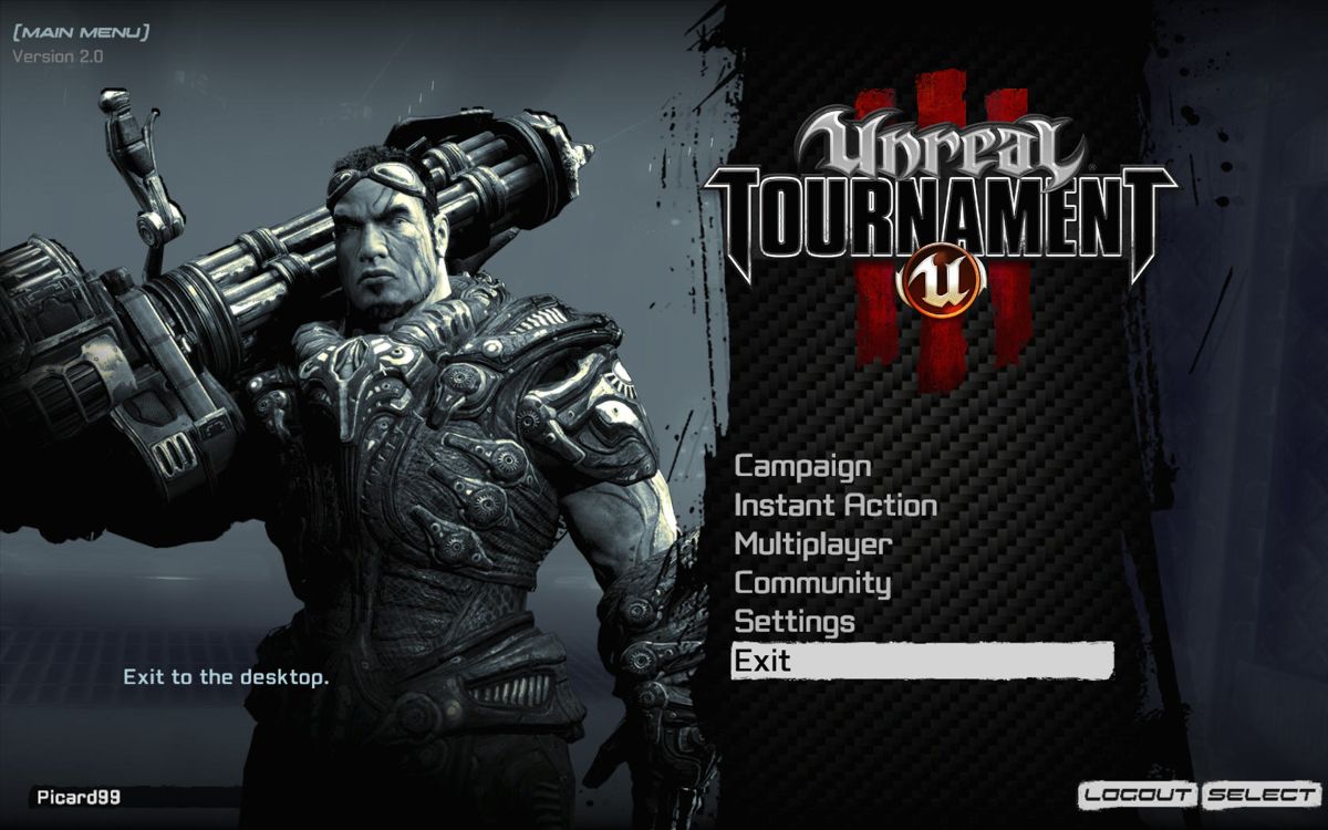 Unreal Tournament III (Windows) screenshot: Main menu (version 2.0).