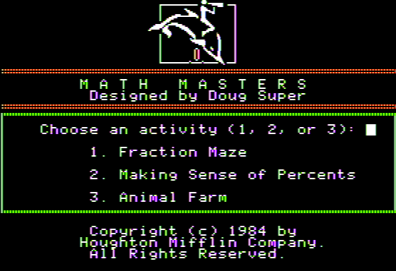 Math Masters (Apple II) screenshot: Title Screen