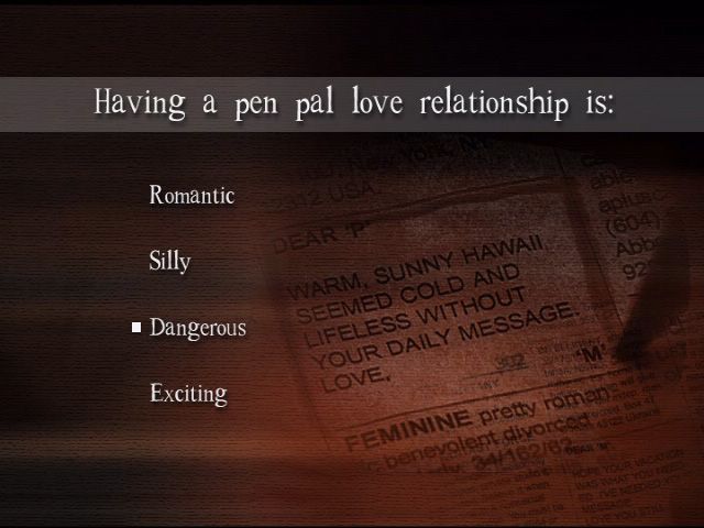 Point of View (DVD Player) screenshot: At the end of each chapter, you are presented with a questionnaire. Your answers determine how the story advances.