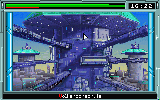 Space Job (DOS) screenshot: The administration planet. Buy better spaceships, go to night school.