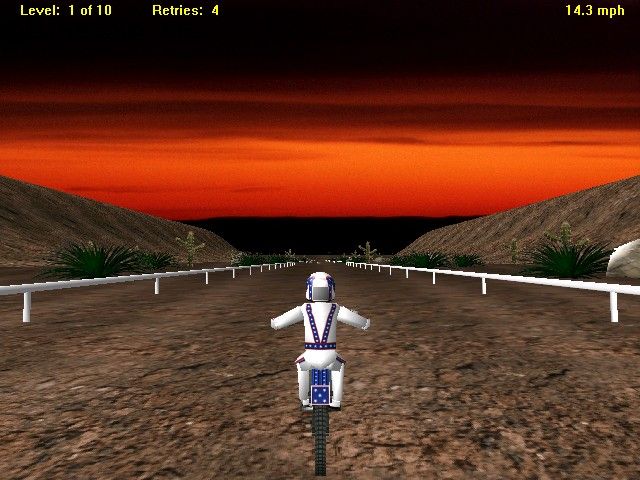 Evel Knievel Interactive Stunt Game (Windows) screenshot: You can't see it very well but I AM holding the wheel up.