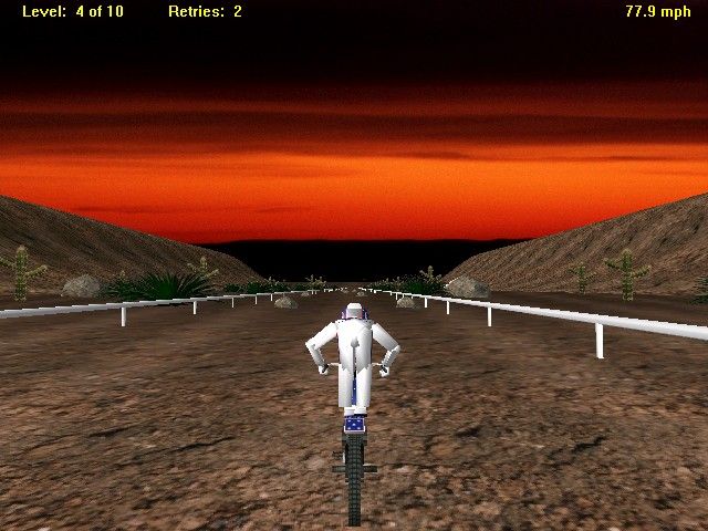Evel Knievel Interactive Stunt Game (Windows) screenshot: Incoming rocks!