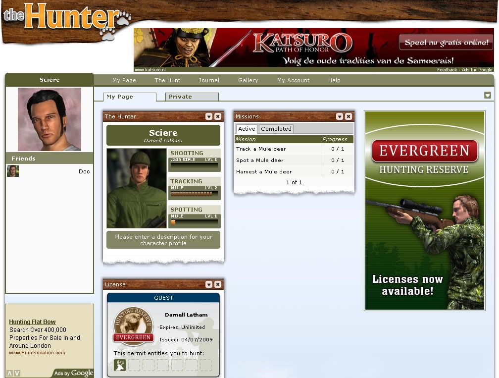 theHunter (Windows) screenshot: My basic profile page