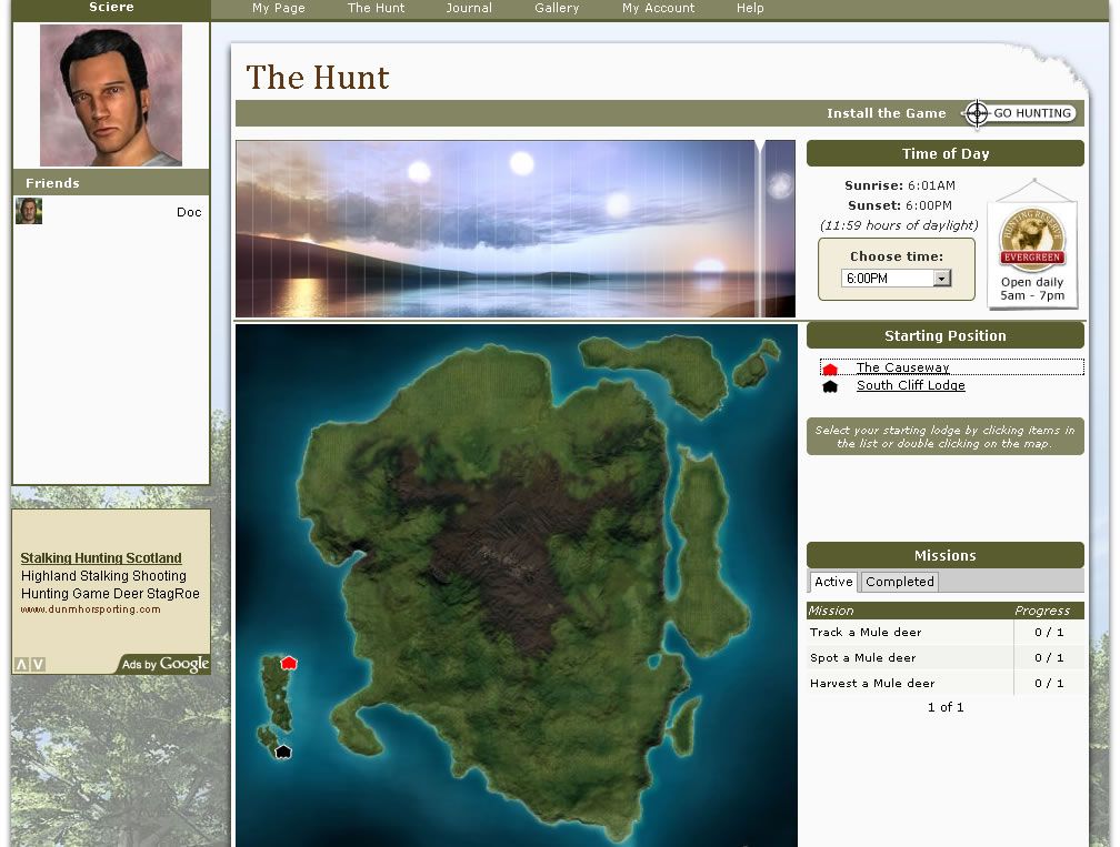 theHunter (Windows) screenshot: Select your starting point on this map and go hunting.