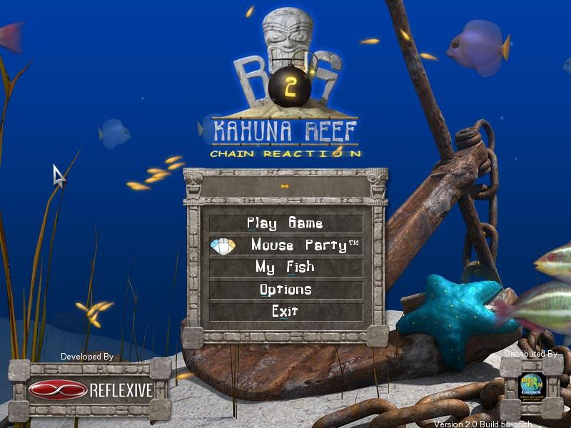 Big Kahuna Reef 2: Chain Reaction (Windows) screenshot: Title screen and main menu