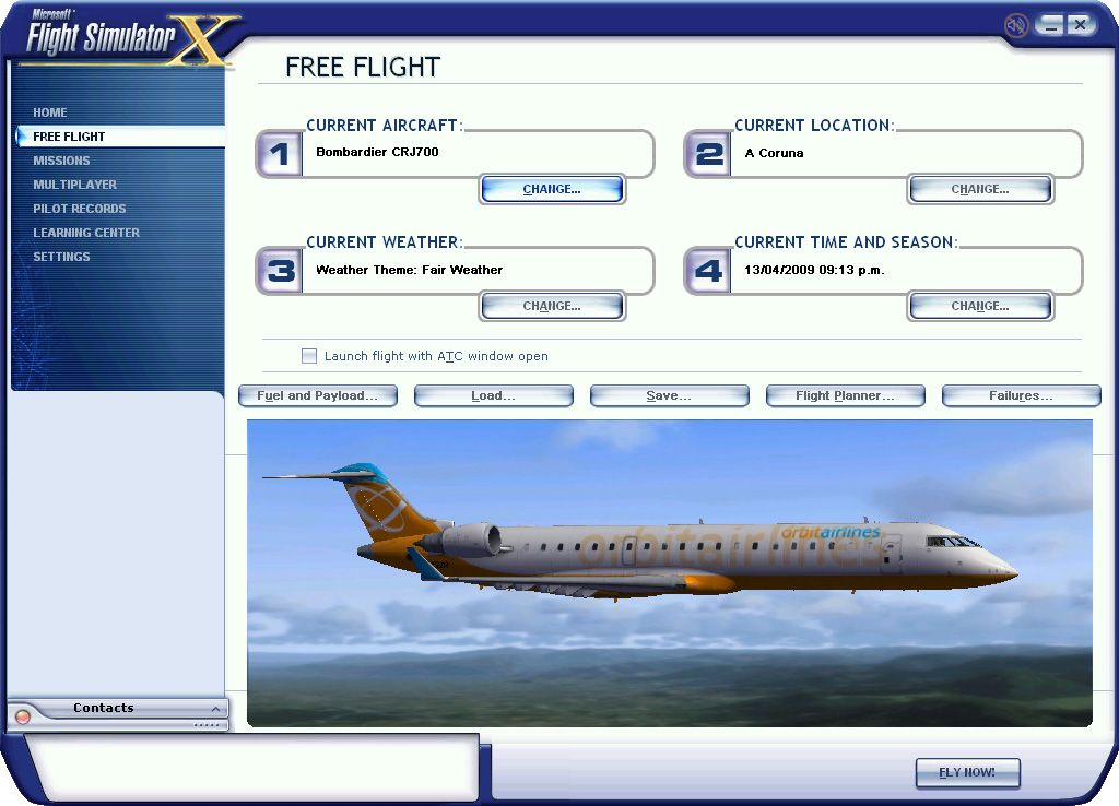 Microsoft Flight Simulator X (Windows) screenshot: Main menu screen