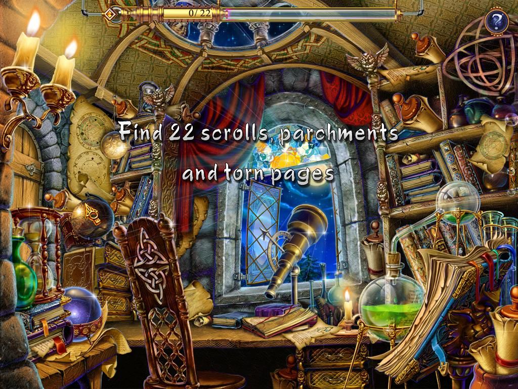 Alchemist's Apprentice (Windows) screenshot: I need to find 22 scrolls and torn pages.