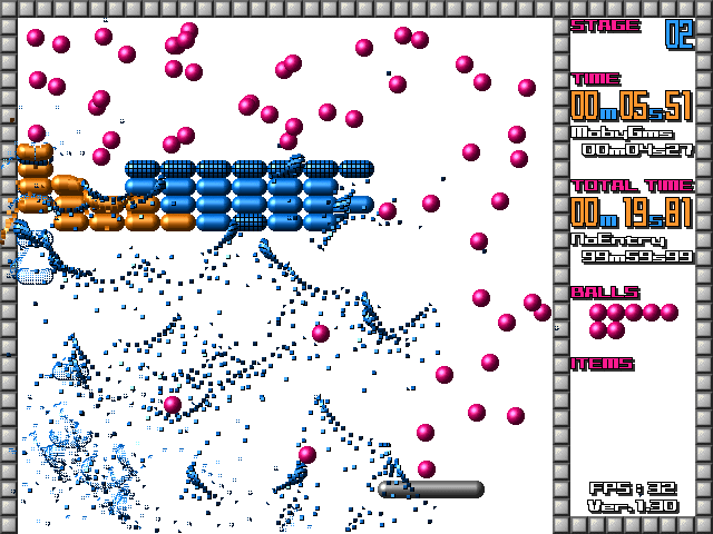 Block (Windows) screenshot: Stage 2, only one hit is needed for a chain reaction.