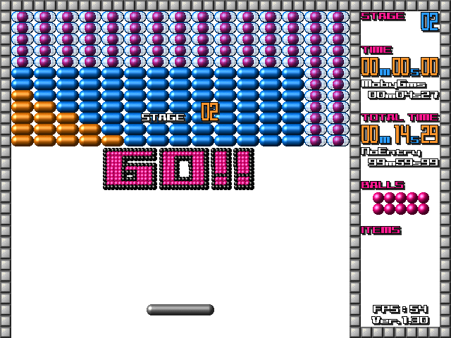 Block (Windows) screenshot: Stage 2, hit those red balls to release them into the game.