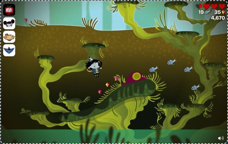 Scarygirl (Browser) screenshot: There are many platforms to progress at different heights.