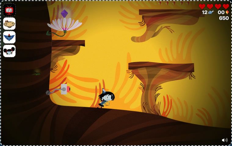 Scarygirl (Browser) screenshot: Activate the switches to move the platforms.