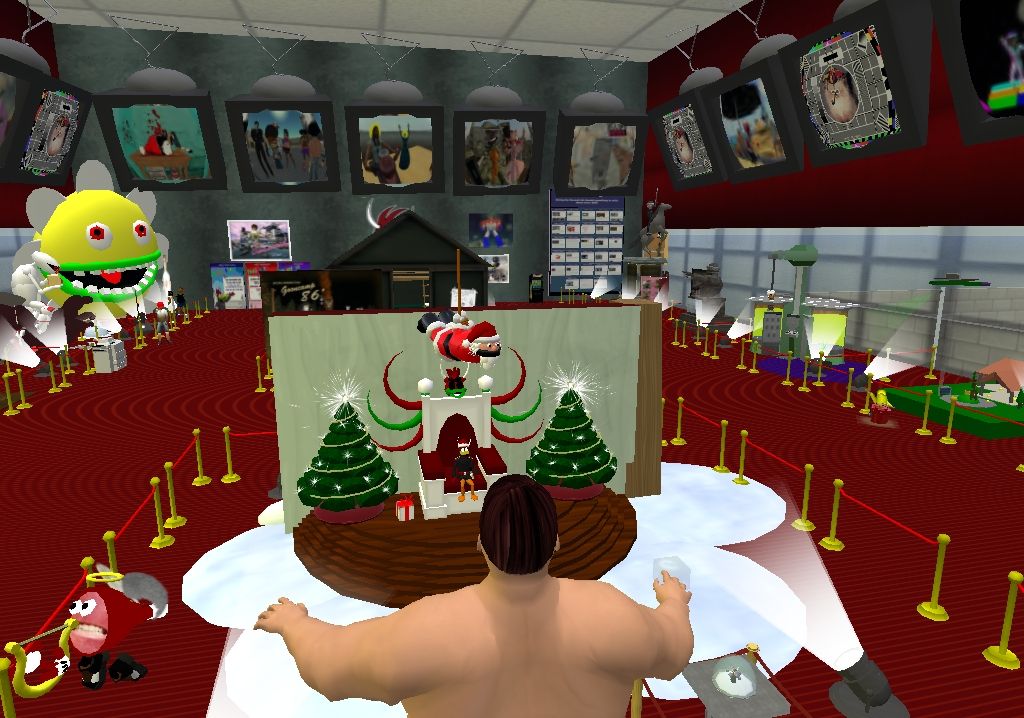 Second Life (Windows) screenshot: Inside some kind of mall - poor Santa