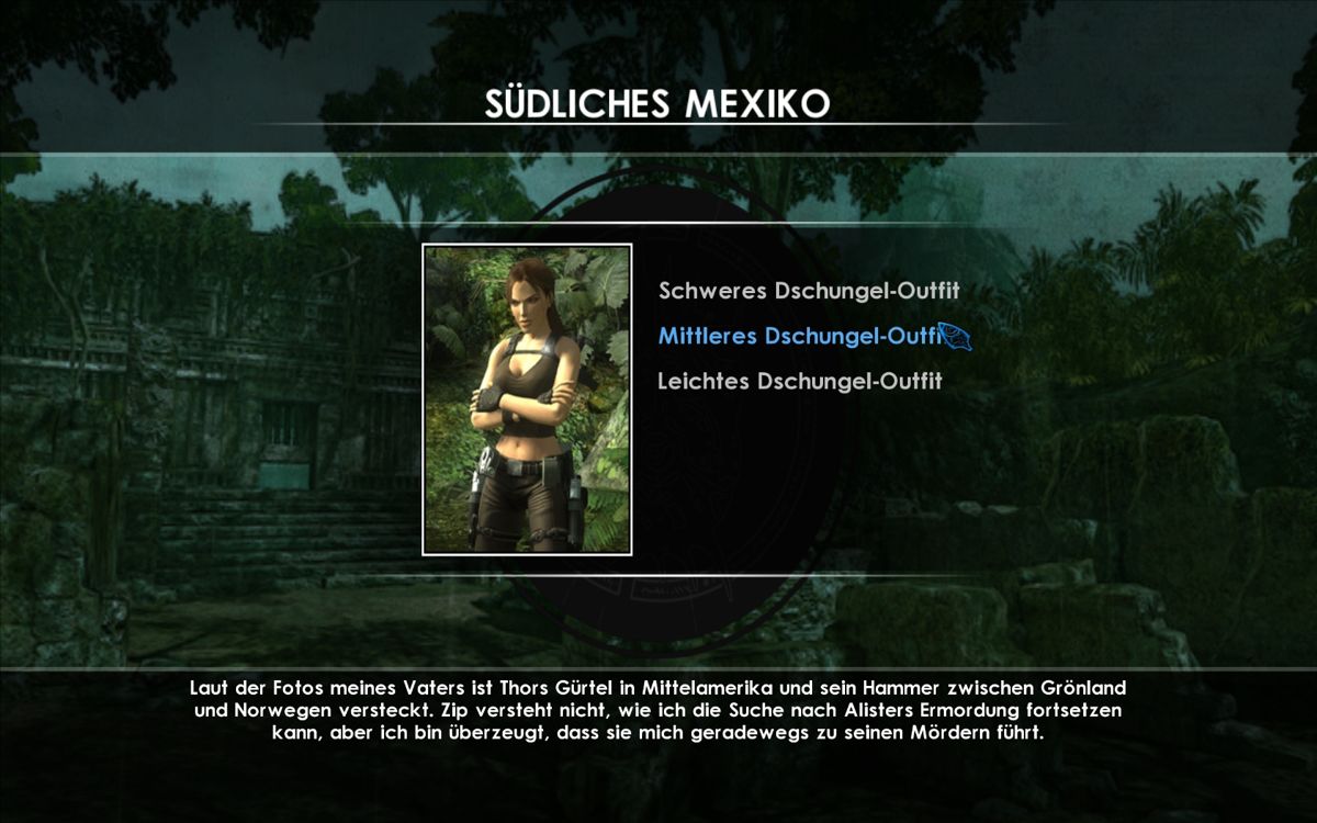Tomb Raider: Underworld (Windows) screenshot: At the beginning of chapters how much will Lara show can be chosen
