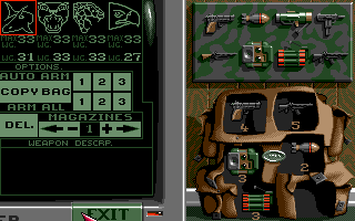 Special Forces (DOS) screenshot: Choosing equipment for each team member.