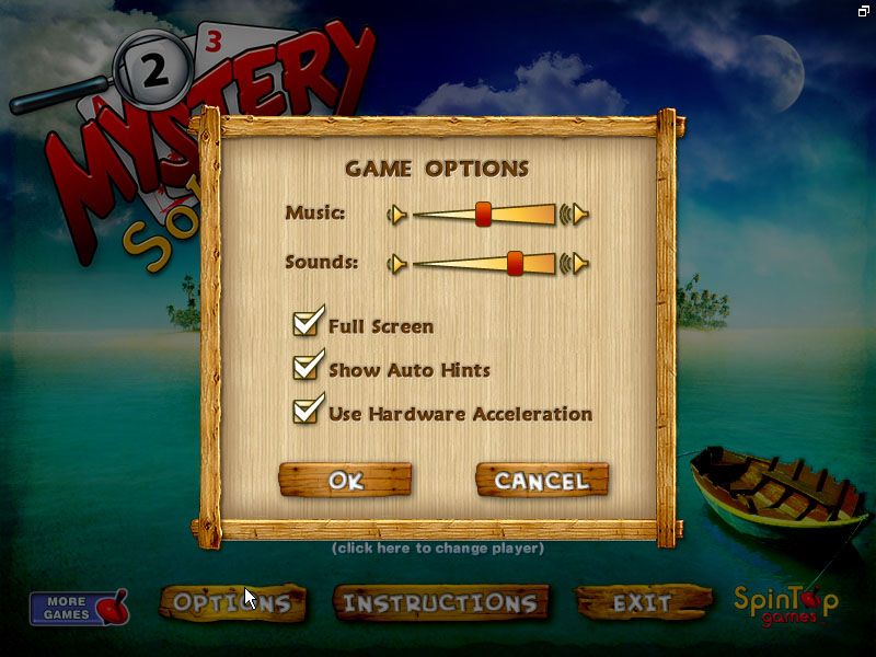 Mystery Solitaire: Secret Island (Windows) screenshot: Game options